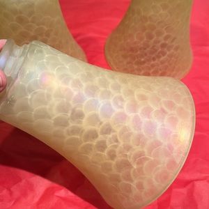 Iridescent glass mermaid scale pendant lights, 3 available.